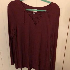 Lace up long sleeved top